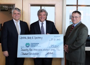 Updike, Kelly & Spellacy gave $75,000 to the Goodwin College Foundation. Pictured are Attorney Robert DeCrescenzo, Goodwin College President Mark Scheinberg, and John F. Wolter, President of the legal firm's Hartford office.